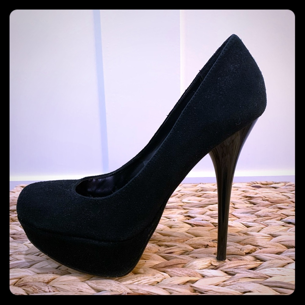 Black suede, stiletto heels, good condition